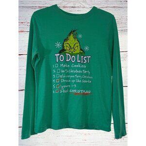 The Grinch Long Sleeve Green Christmas Graphic Tee "To Do List" Youth Large